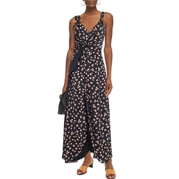 SELF-PORTRAIT Twisted Floral-print Satin-jacquard Maxi Dress Size 6 - Picture 1 of 9